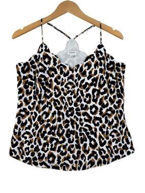 J. Crew Leopard-Print Scalloped Cami in Brown, Black & White